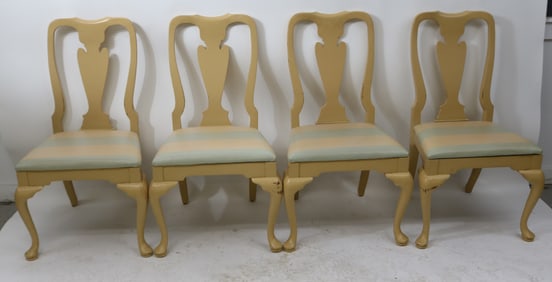 SET OF 4 QUEEN ANNE STYLE DINING CHAIRS, CREAM