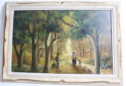 OIL ON CANVAS, WORKERS IN FORES, SIGNED LOWER