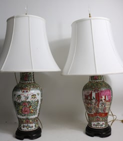 PAIR CONTEMPORARY ROSE MEDALION TABLE LAMPS,