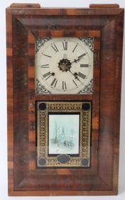 WATERBURY WEIGHT DRIVEN OGEE SHELF CLOCK, REVERSE