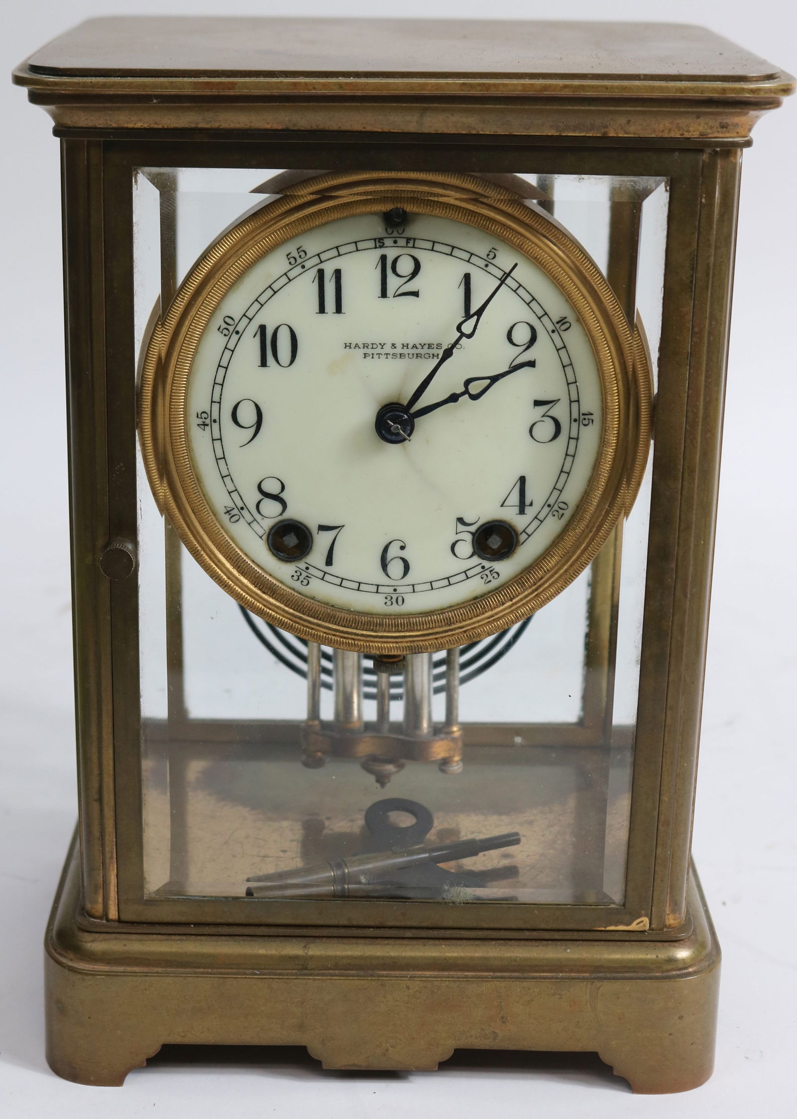 BRASS CRYSTAL REGULATOR CLOCK, TIME & STRIKE, (1 of 2)