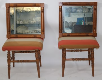 4 HITCHCOCK STYLE BENCHES & MIRRORS, MAPLE