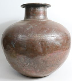 LARGE PERSIAN COPPER VASE, BULBOUS FORM, SHOWS