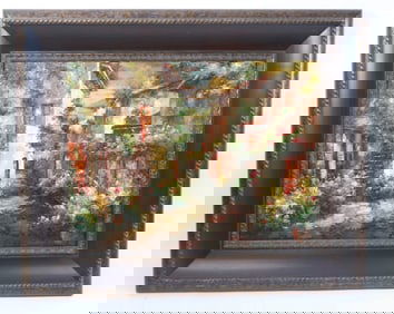 LARGE CONTEMPORARY OIL ON CANVAS, EUROPEAN VILLA