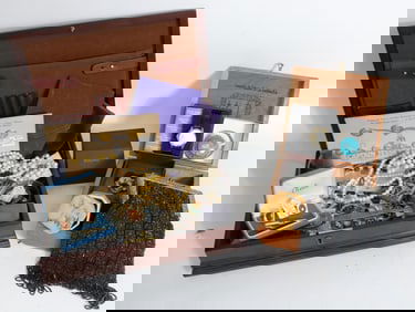 2 BOXES WITH COSTUME JEWELRY, PULSAR WATCH IN