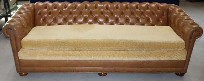 CHESTERFIELD STYLE SOFA TUFTED LEATHER & CLOTH
