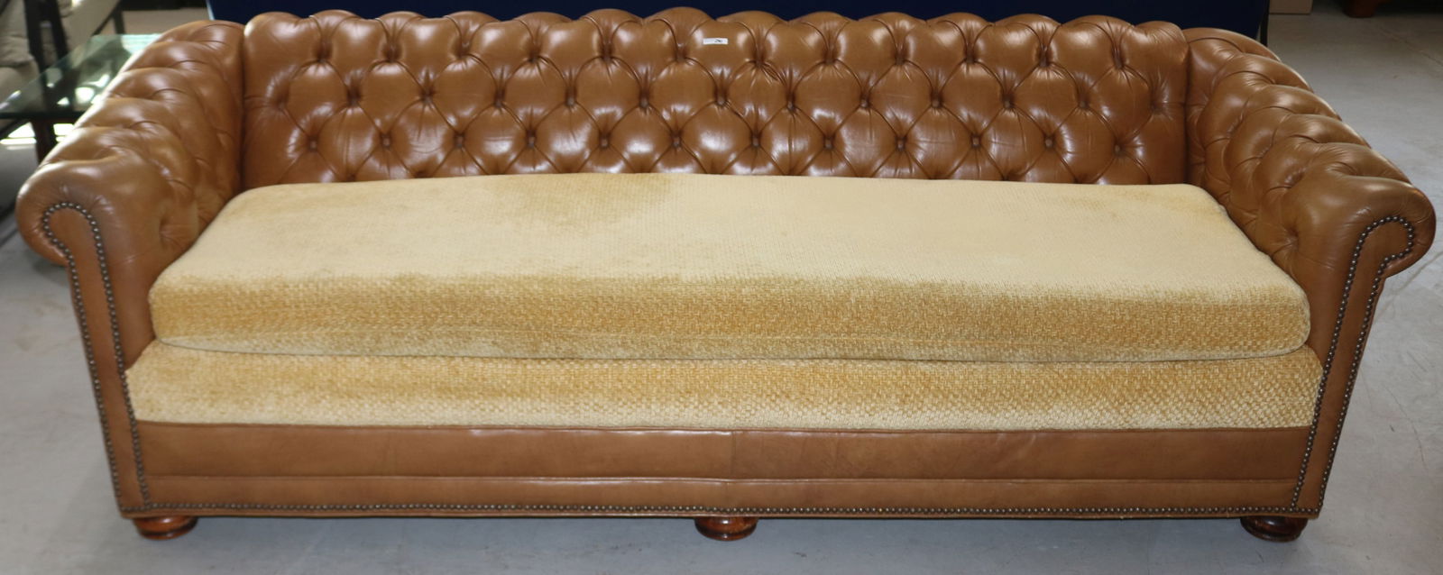 CHESTERFIELD STYLE SOFA TUFTED LEATHER & CLOTH (1 of 1)