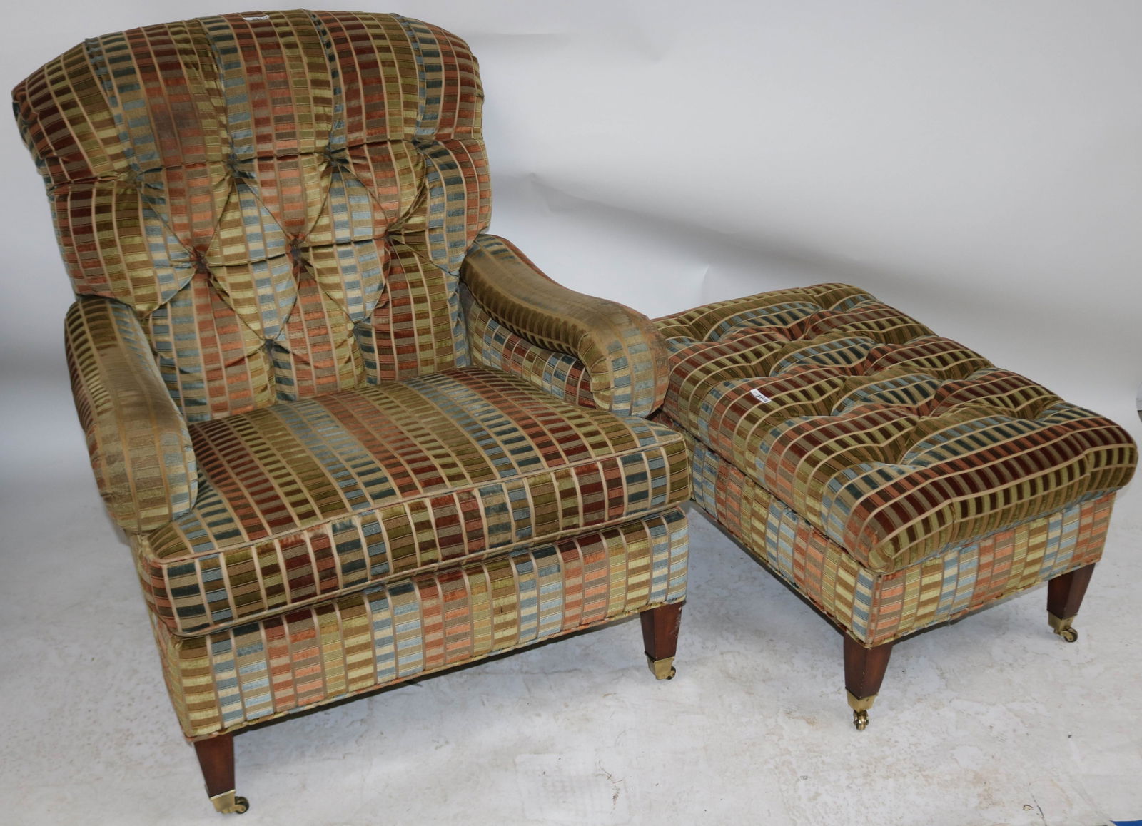 UPHOLSTERED ARM CHAIR & MATCHING OTTOMAN, MADE BY (1 of 1)