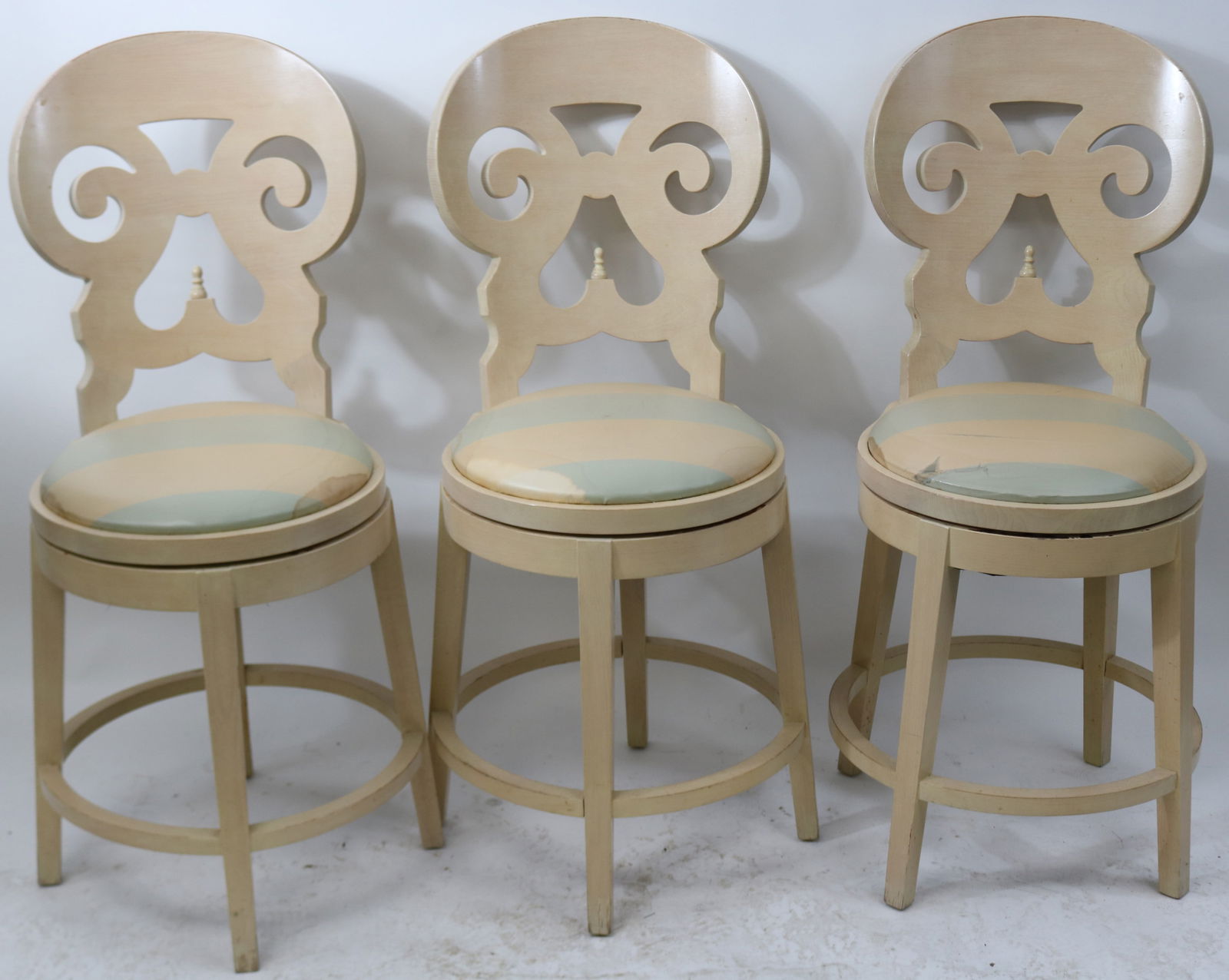 SET OF 3 TALL SWIVELING STOOLS, SCROLL STYLE (1 of 1)