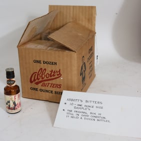 10 ONE OZ, ABBOTTS BITTERS, SAMPLE BOTTLES,
