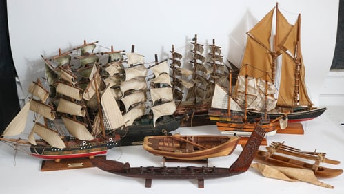 9 MISC. SHIP MODELS, (5) 3 MASTED FRIGATES, 2