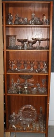 74 PCS CLEAR GLASS, TRAYS, CRUET, SYRUPS,