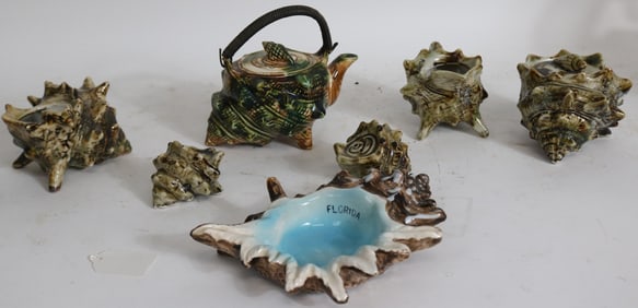 7 PCS, FLO SOUVENIR CHINA, SHELL FORM, TEAPOT,