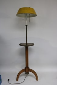 CUSTOM FRUIT WOOD & BRASS TRAY TOP FLOOR LAMP,