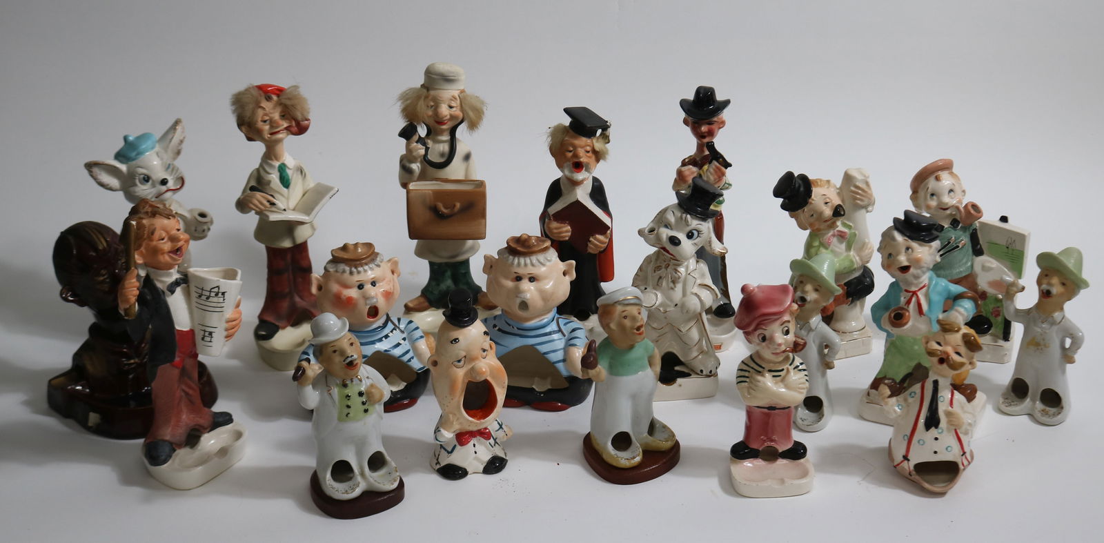 COLLECTION OF 20 SMOKER ASHTRAYS, VARIOUS FIGURAL: DESIGNS, JAPANESE, 6" - 9" H, 20TH C., NO VISIBLE DAMAGE