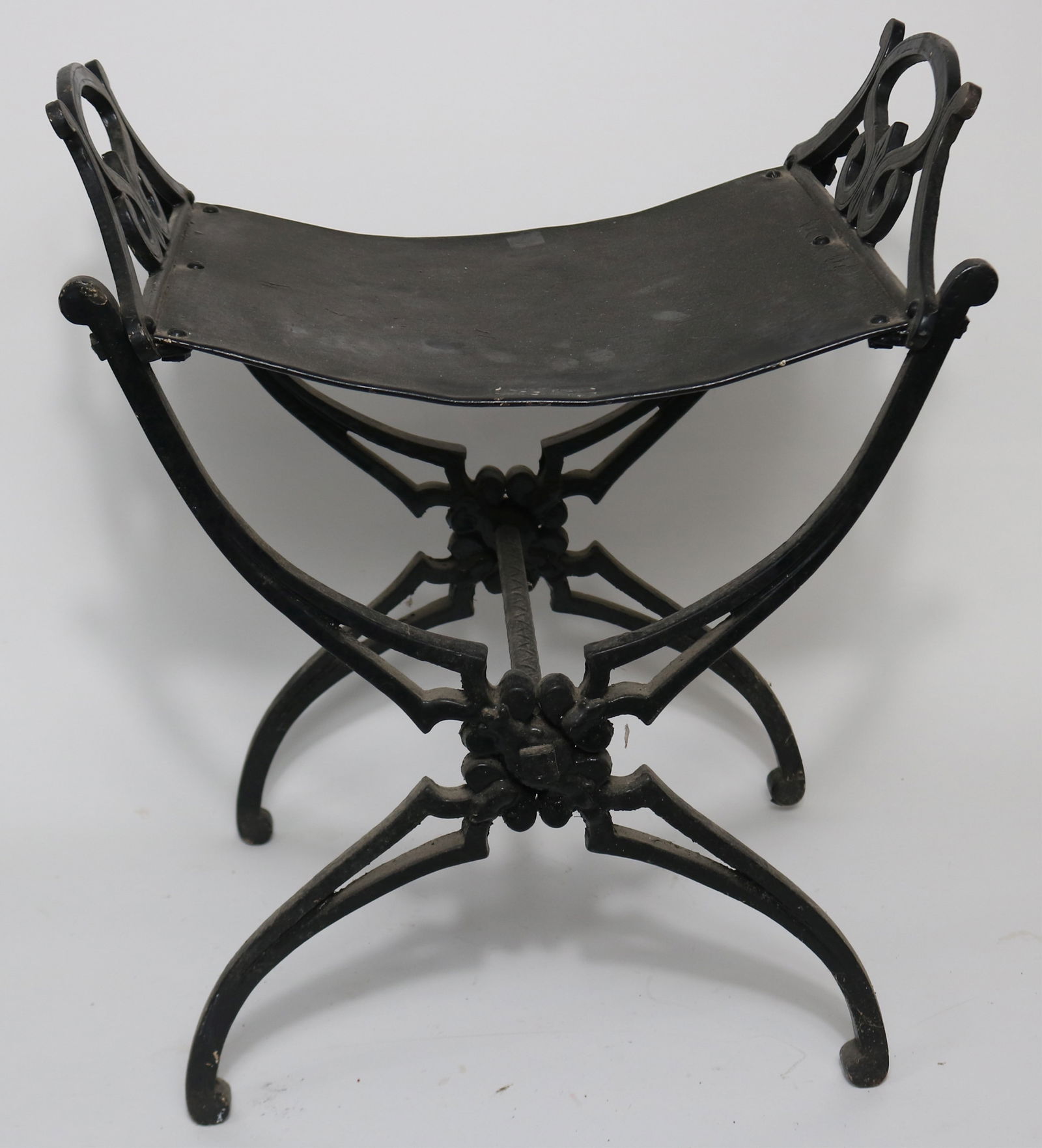 IRON STOOL, X BASE, BLACK PAINTED FINISH, 19 1/4" (1 of 1)