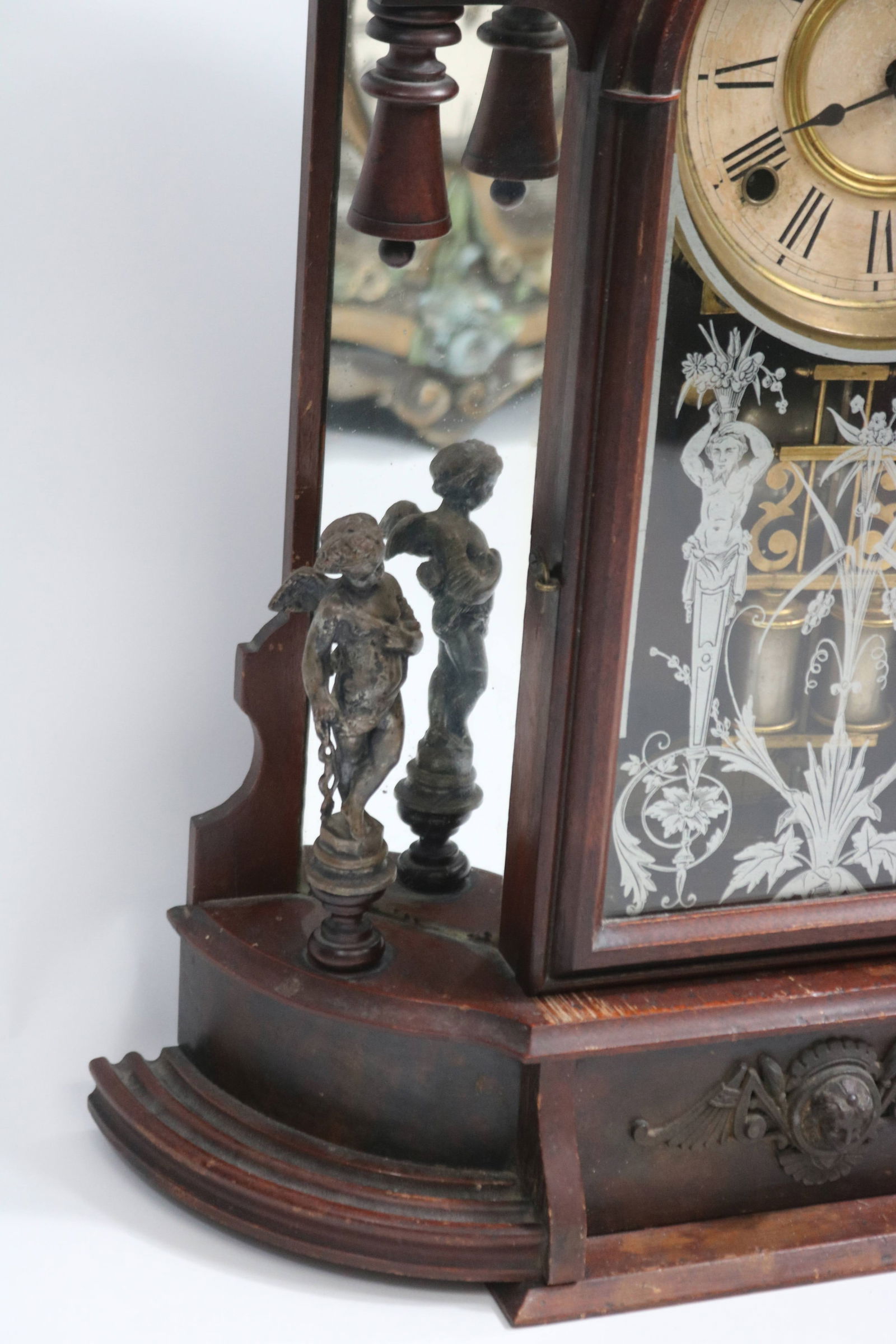 ANSONIA VICTORIAN WALNUT SHELF CLOCK, MIRRORED - 3