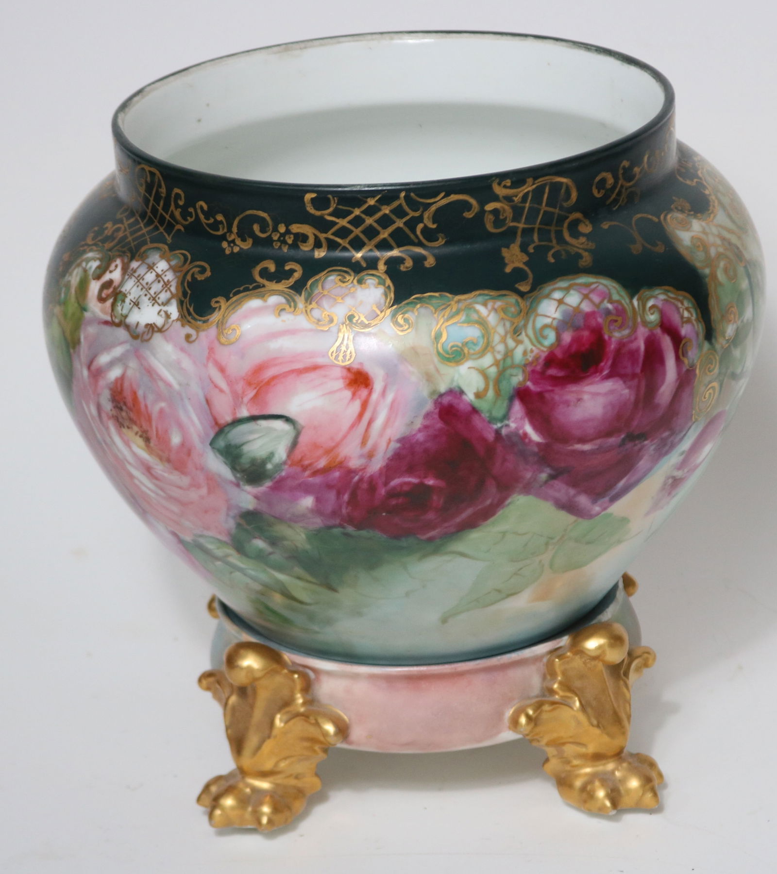 FRENCH PORCELAIN JARDINIERE ON FOOTED BASE, ROSE (1 of 4)