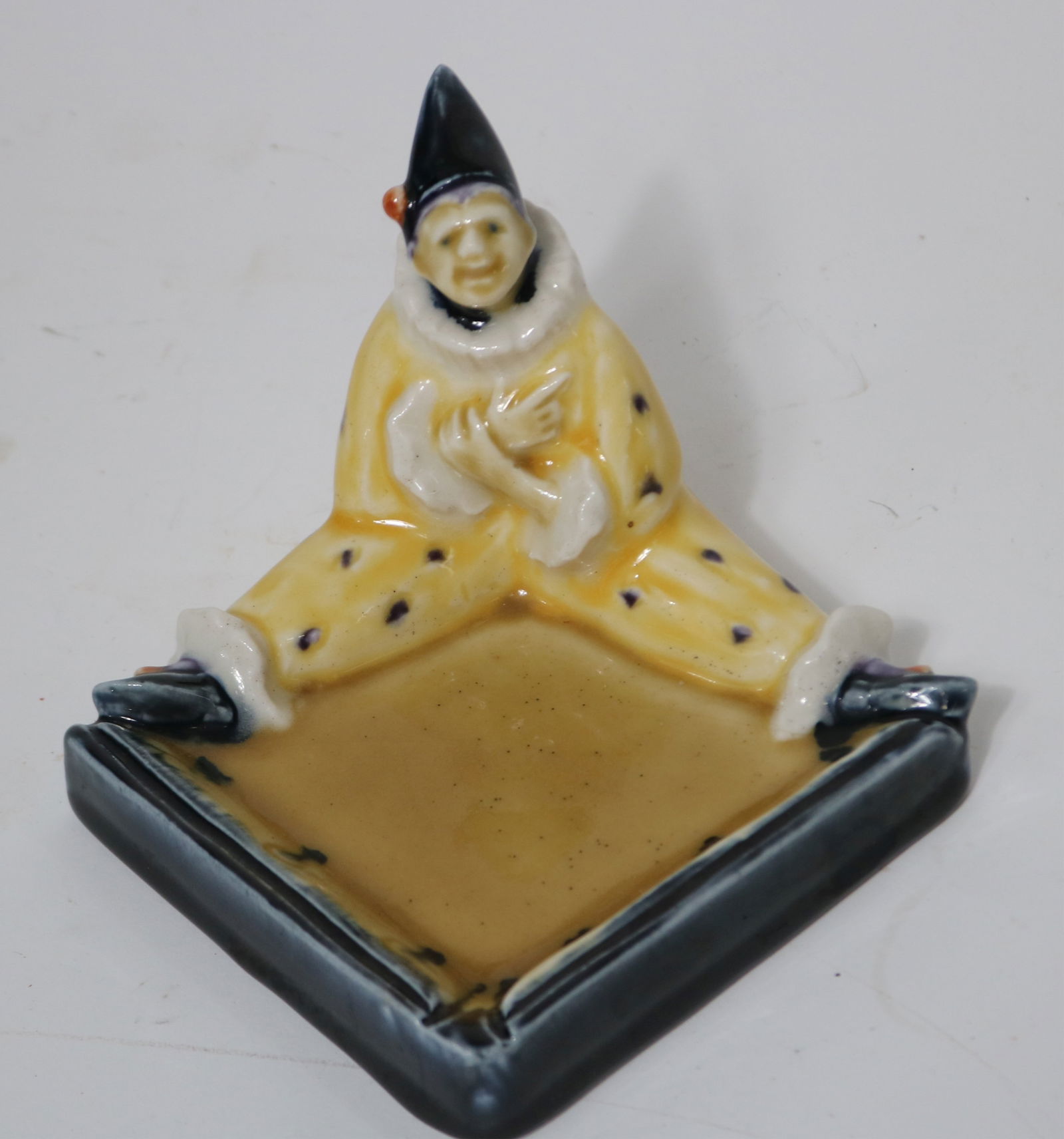 ROOKWOOD TRAY WITH CLOWN FIGURE, #6026, 1928,: ARTIST SIGNED SALLIE TOOHEY, 4" H, 4 3/4" X 4 3/4"