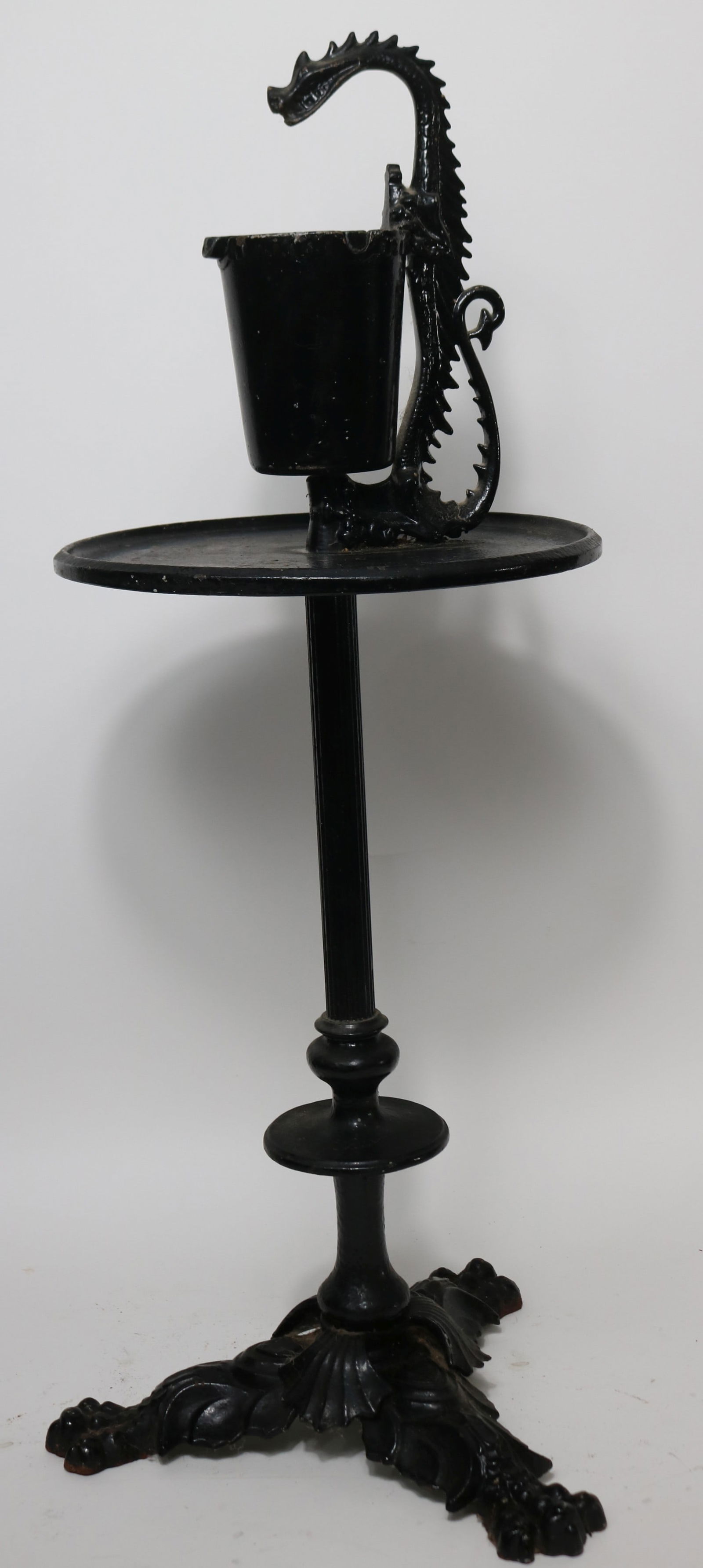 ORNATE CAST IRON SMOKING STAND WITH DRAGON TOP, (1 of 3)