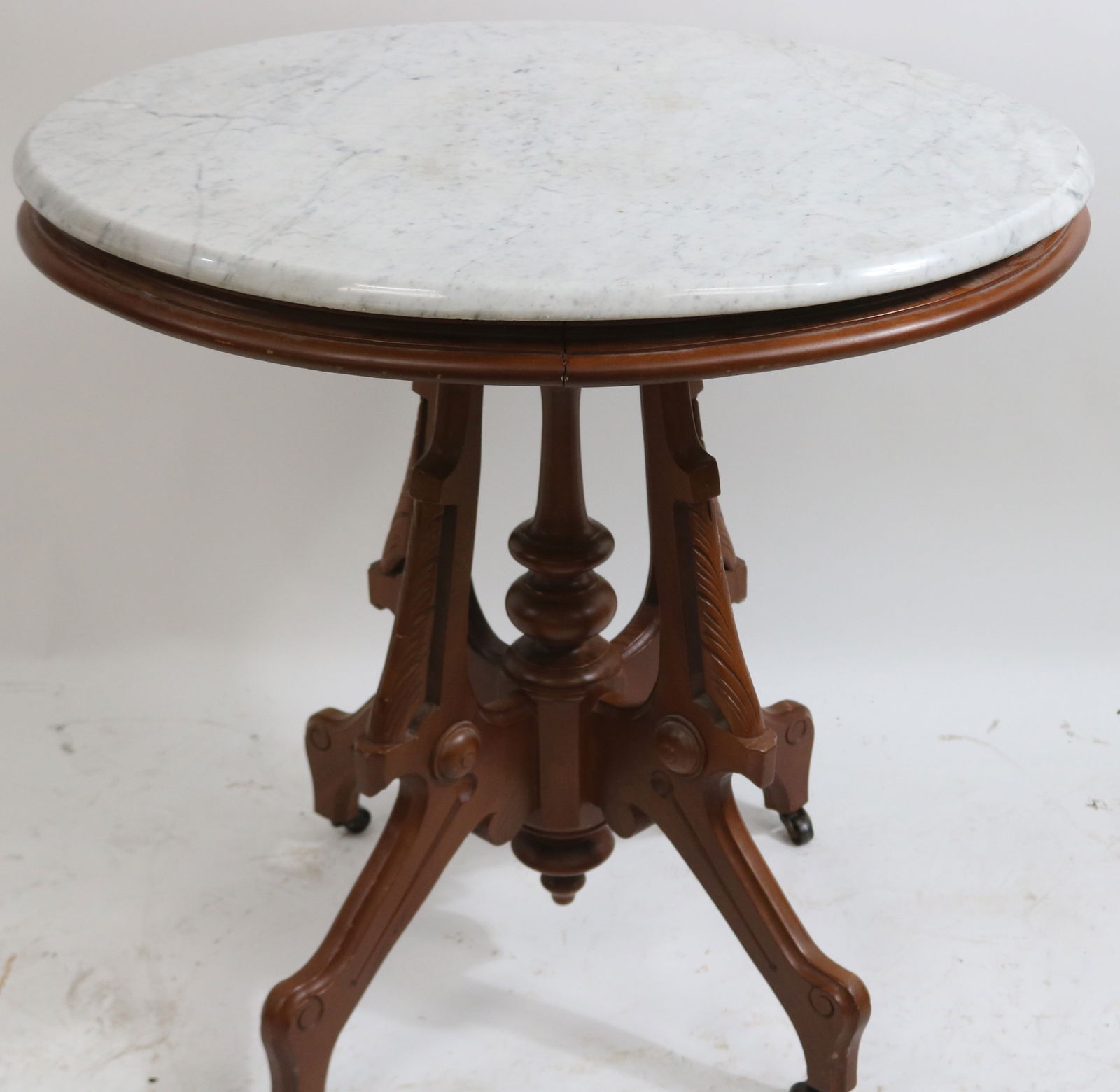 VICTORIAN WALNUT OVAL MARBLE TOP TABLE, (1 of 1)