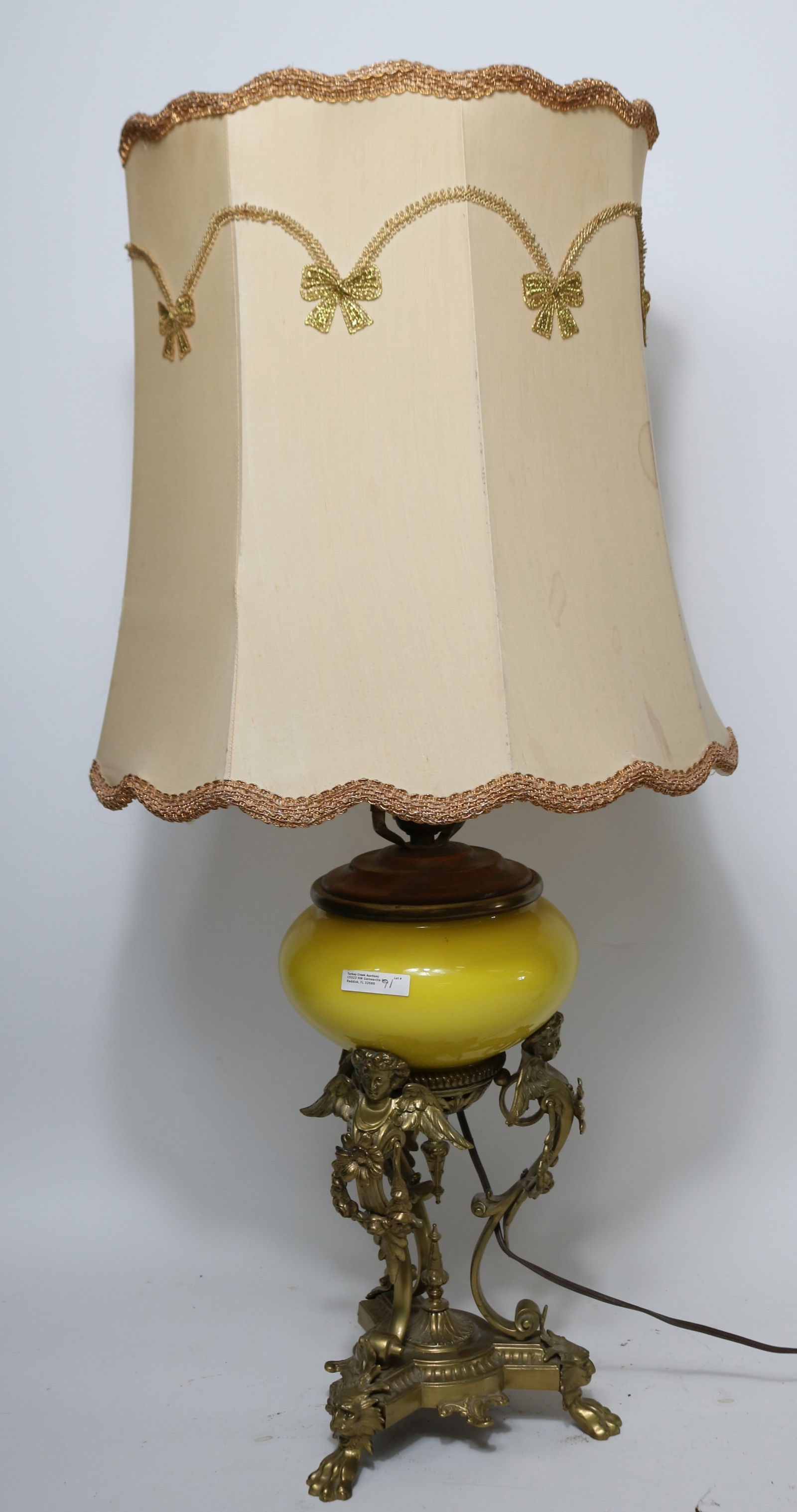 ORNATE VICTORIAN BRASS LAMP BASE, WINGED WOMAN,: CLAW FEET, NORTHWIND HEADS, 31 1/2" H