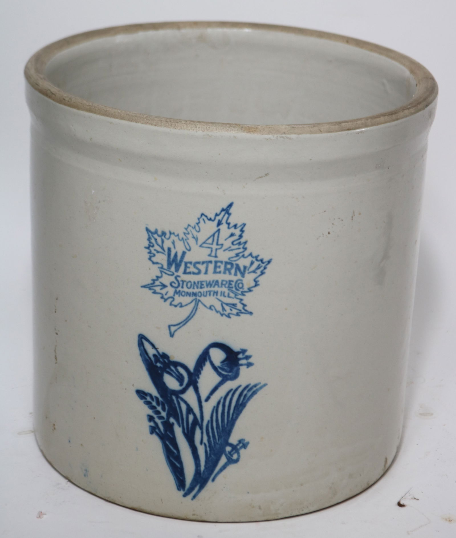 4 GAL. WESTERN STONEWARE CROCK WITH BLUE FLORAL (1 of 1)