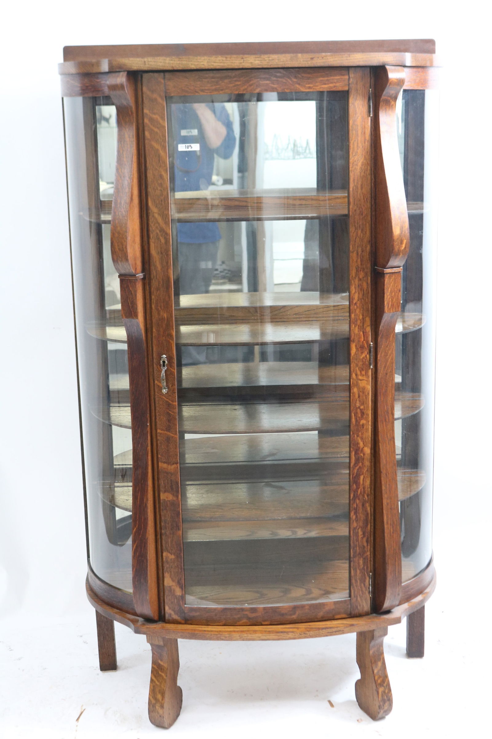 OAK CURVED GLASS CHINA CLOSET, QUARTERED OAK (1 of 1)