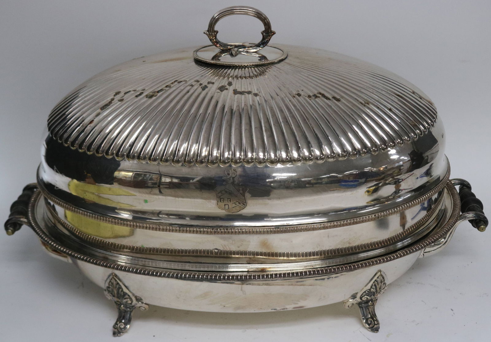 LARGE LATE 19TH C. MEAT PLATTER WITH DOME, SILVER (1 of 7)