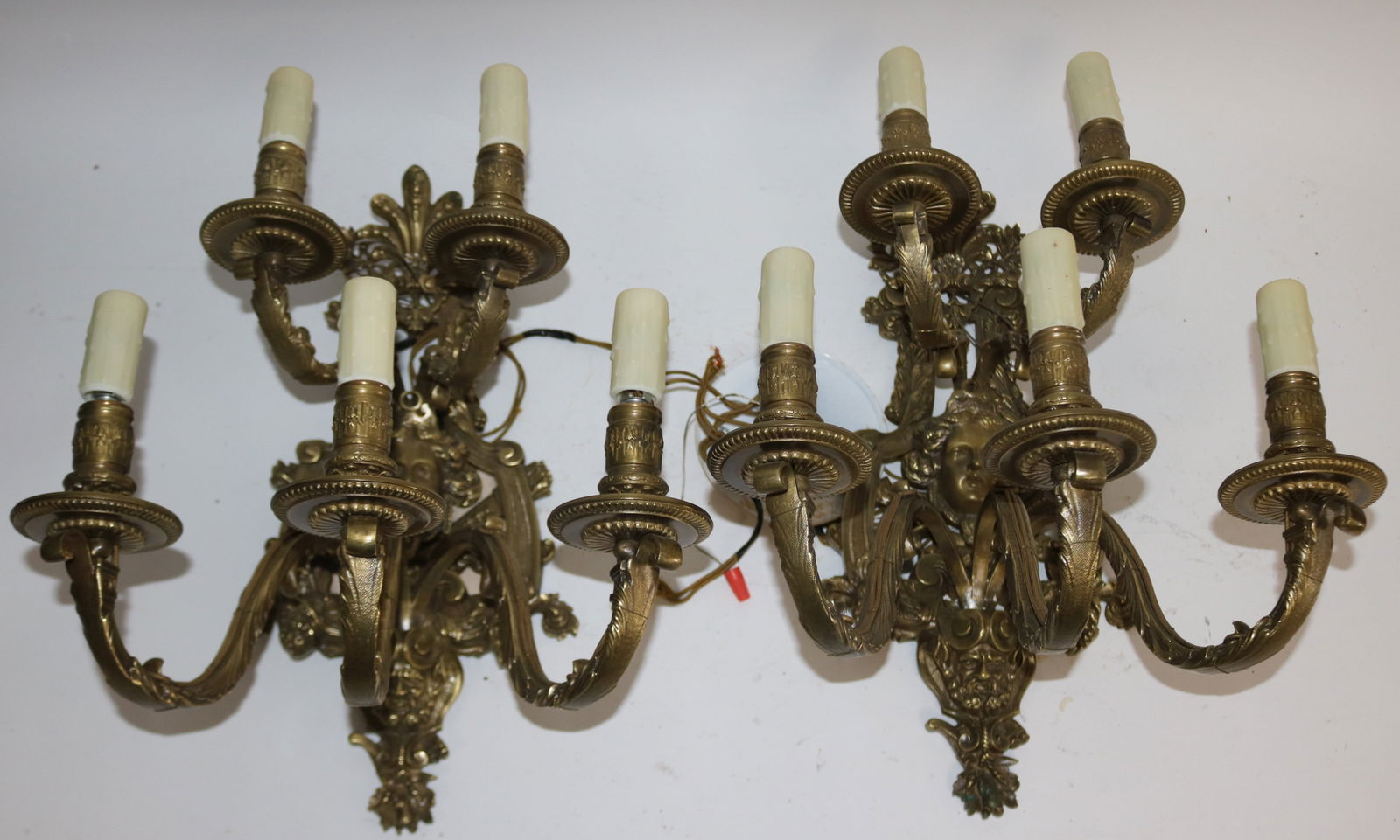 PAIR ORNATE BRASS 5 LIGHT WALL SCONCES WITH (1 of 3)