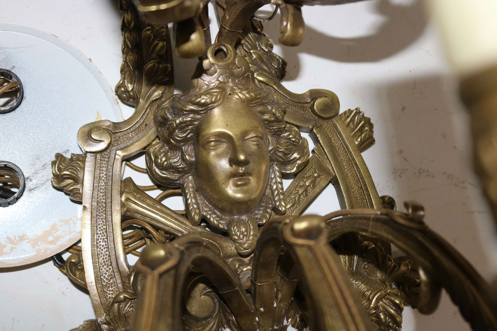 PAIR ORNATE BRASS 5 LIGHT WALL SCONCES WITH - 2