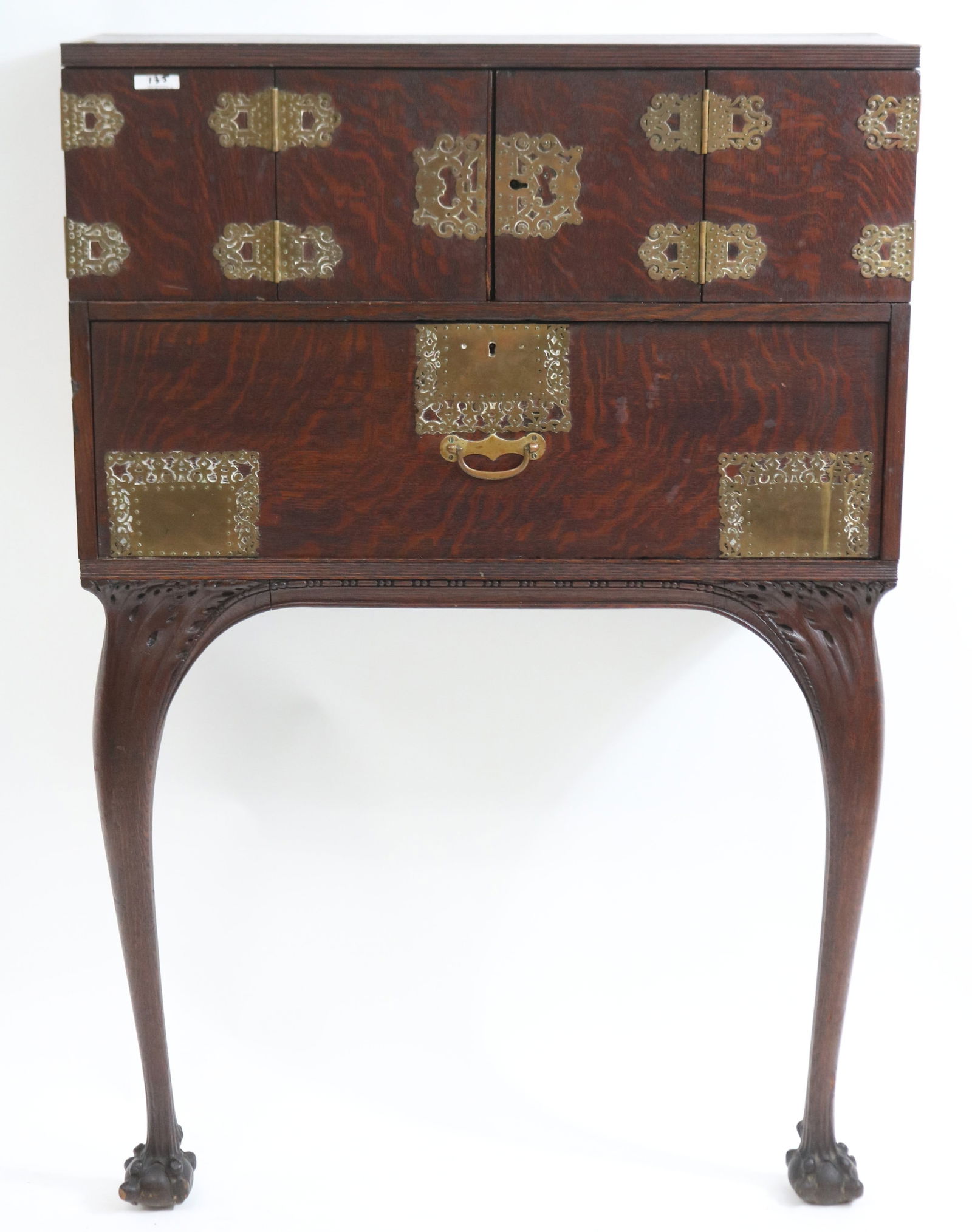 UNUSUAL OAK WALL DESK, QUARTERED OAK, ORIGINAL (1 of 5)