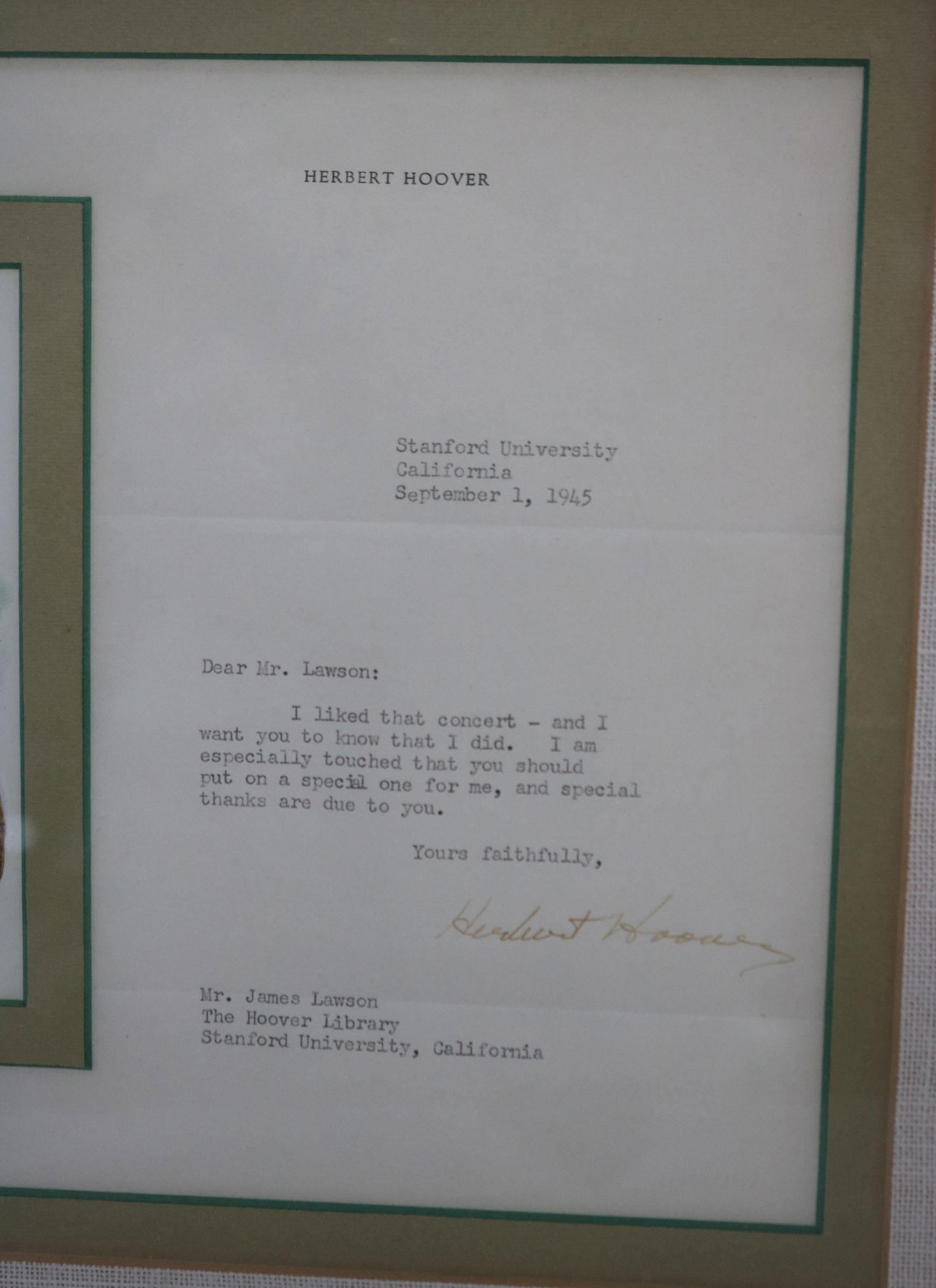 FRAMED HERBERT HOOVER SIGNED LETTER & ENGRAVED - 2