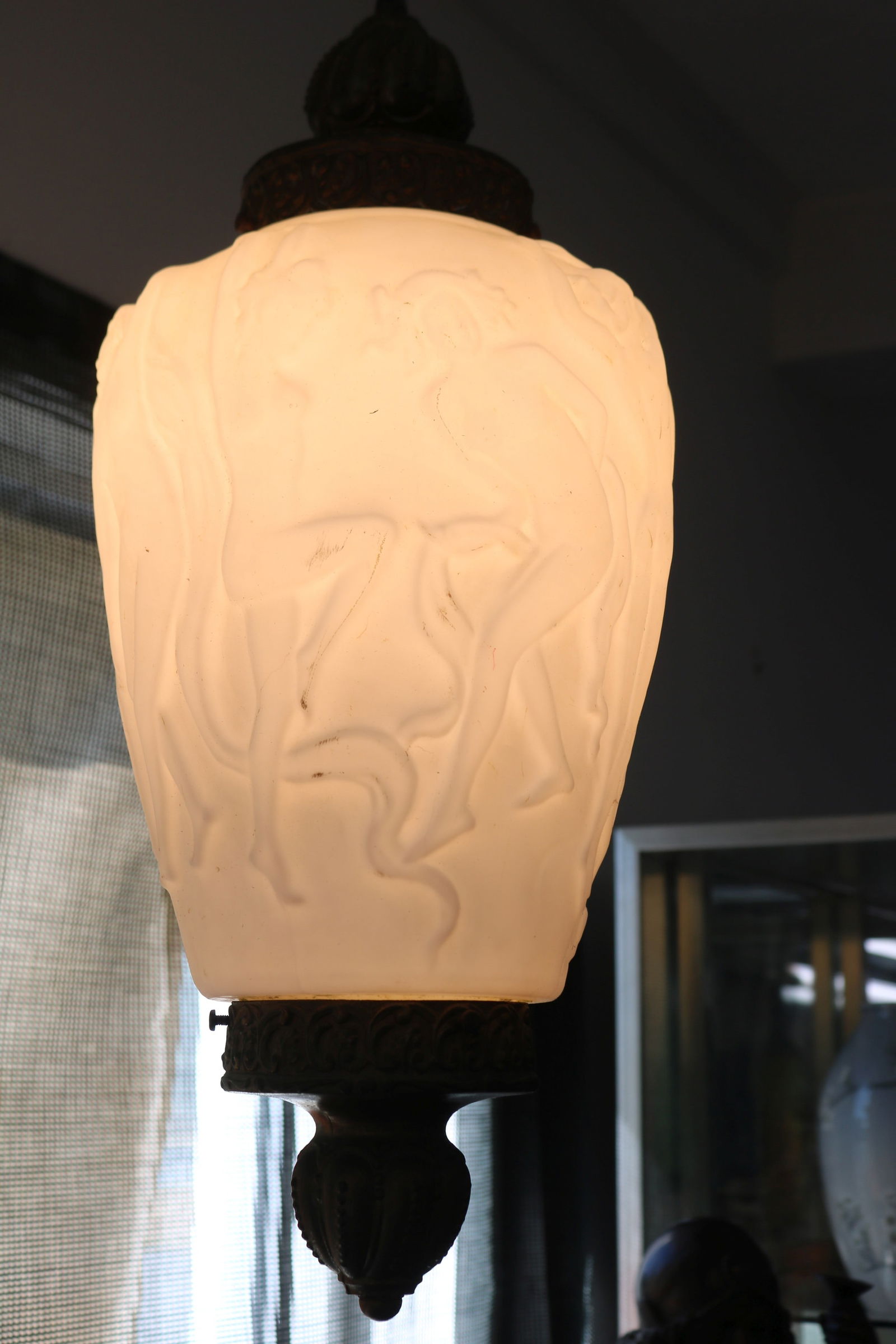 HANGING PENDANT FOYER LAMP, WHITE FROSTED SHADE (1 of 2)