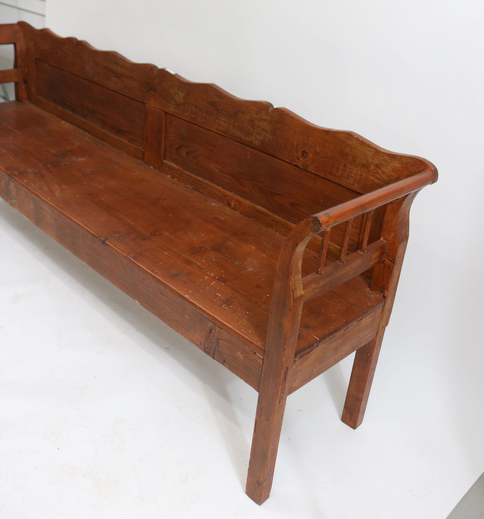 PRIMITIVE PINE BENCH, OLD RED FINISH, 19TH C., 34 - 2