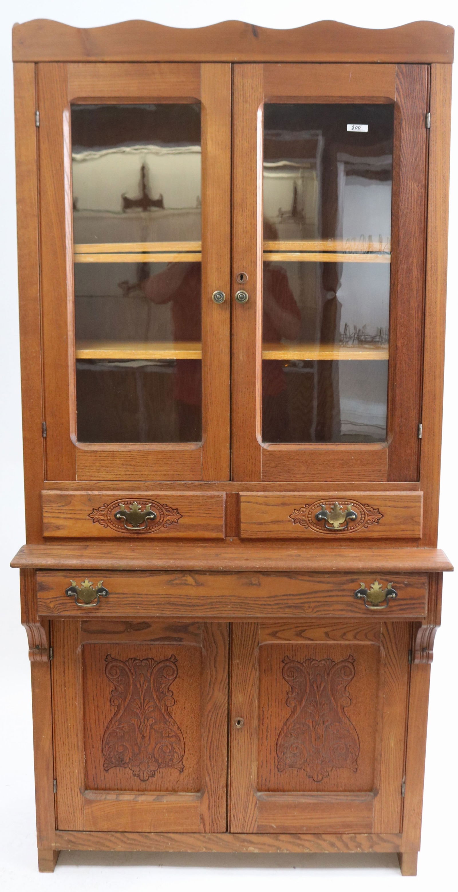 LATE VICTORIAN OAK KITCHEN CUPBOARD, 2 GLASS (1 of 1)