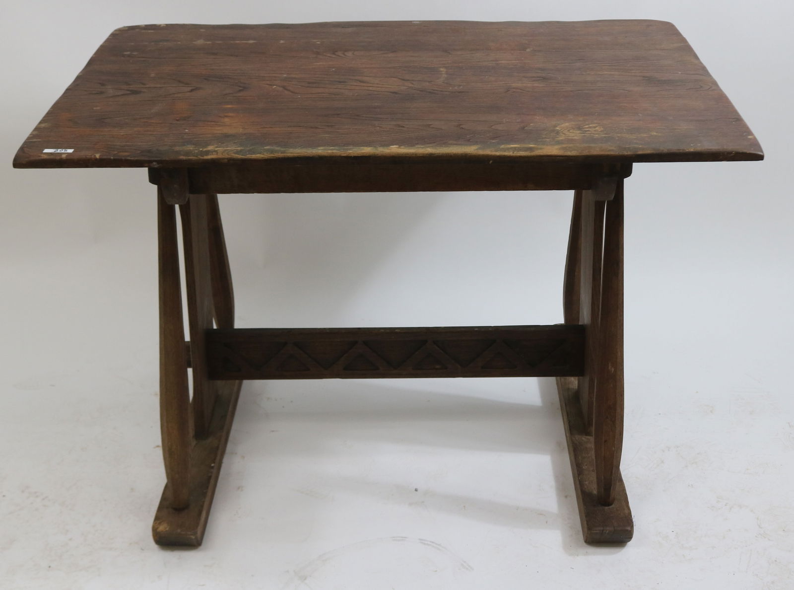PRIMITIVE OAK TRESTLE TABLE, NATURAL FINISH, WORN (1 of 2)