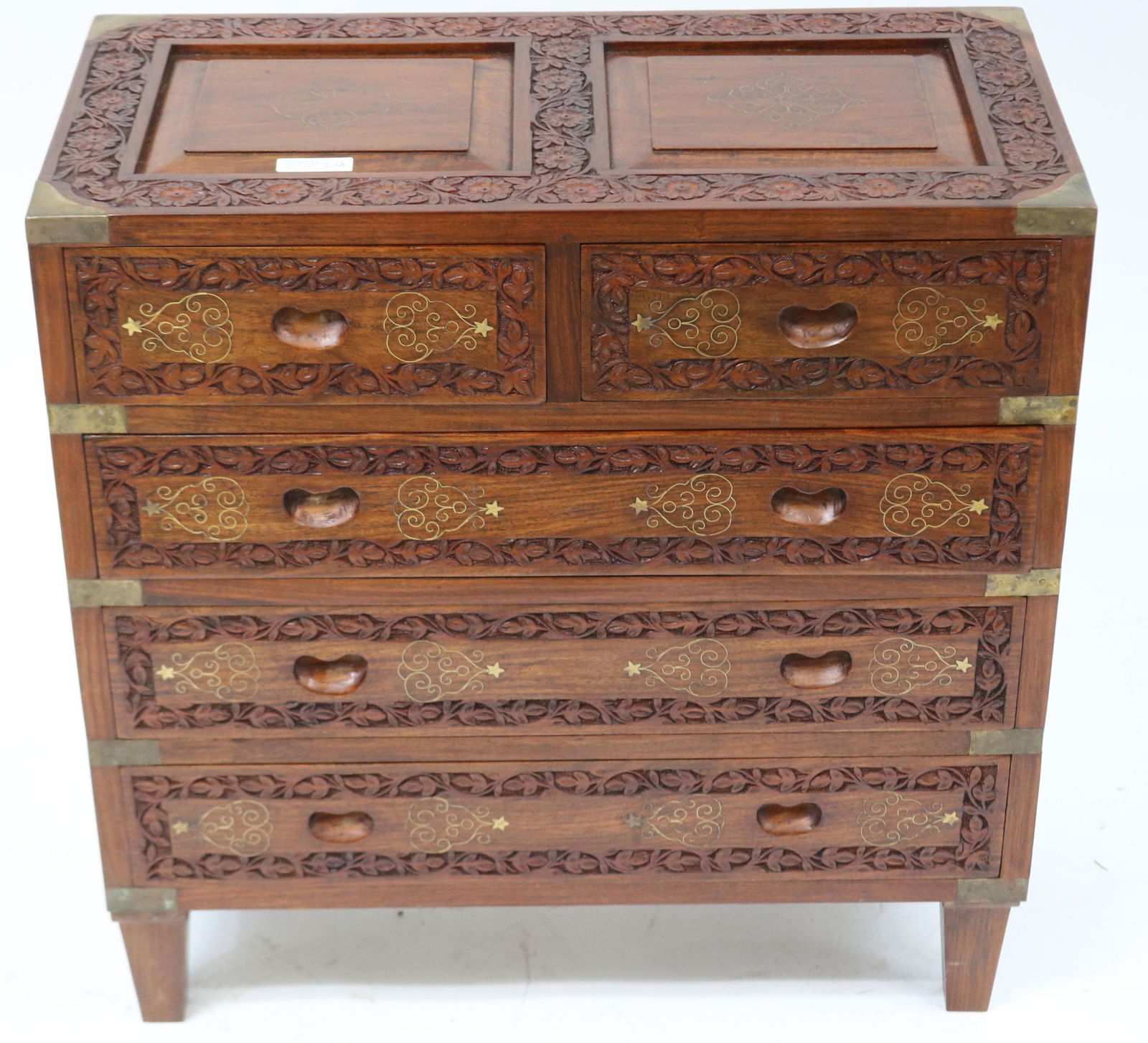 SIMILAR CARVED TEAK 5 DRAWER CHEST WITH BRASS (1 of 3)