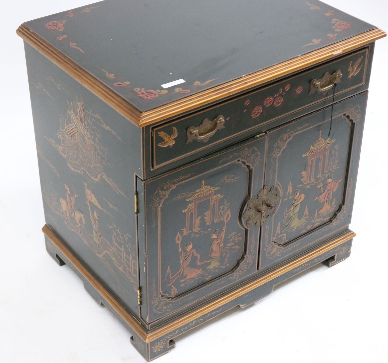 SMALL ORIENTAL DECORATED SIDE CABINET, 1 DRAWER - 2