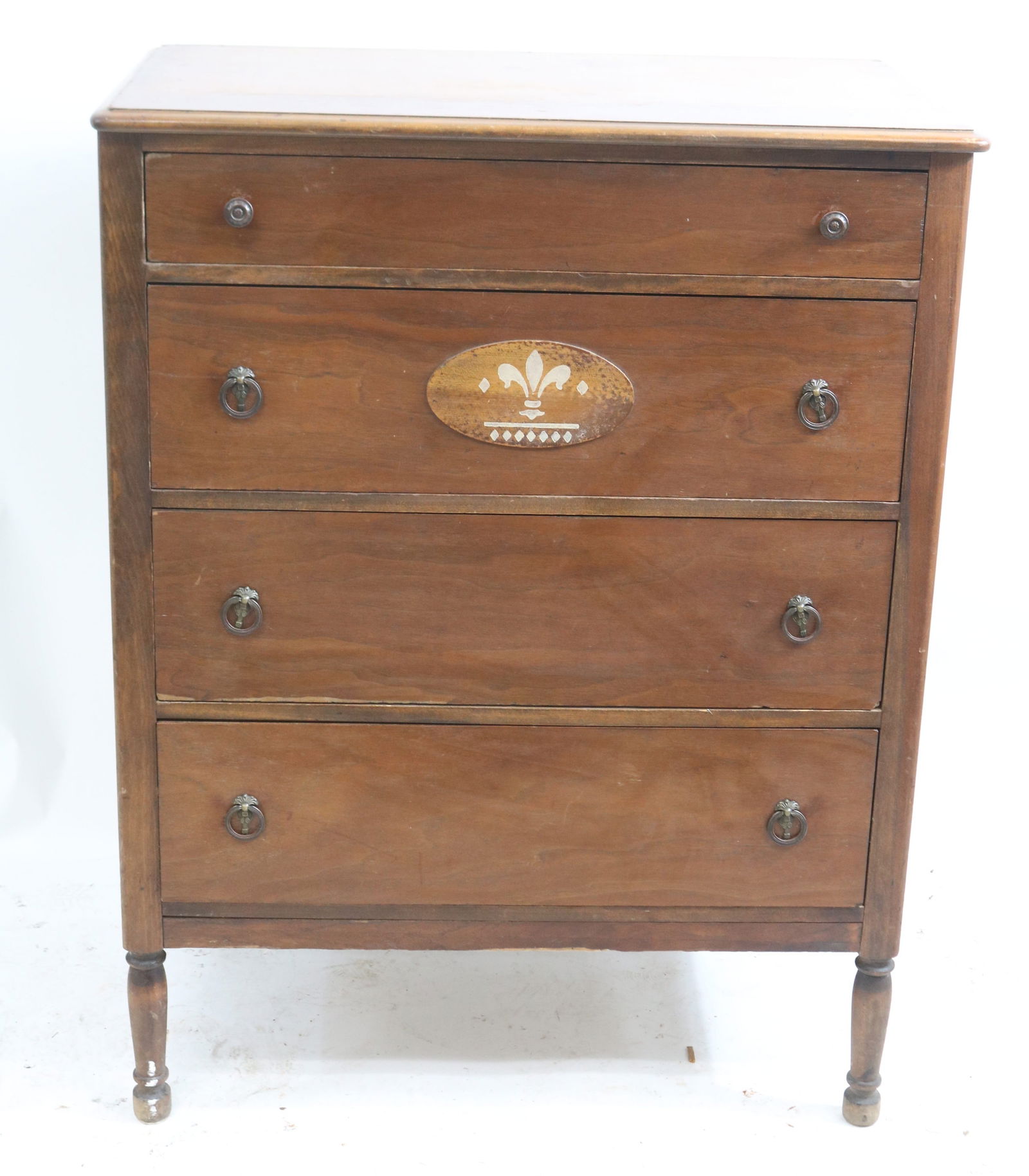 ART DECO WALNUT 4 DRAWER TALL CHEST, OLD FINISH, (1 of 1)