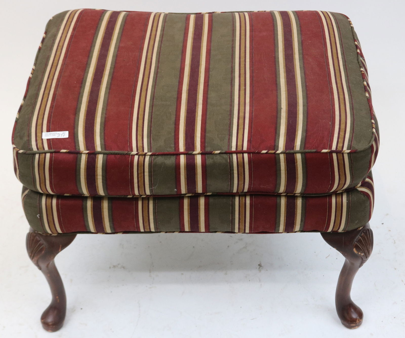 CONTEMPORARY QUEEN ANNE STYLE OTTOMAN, STRIPED (1 of 1)