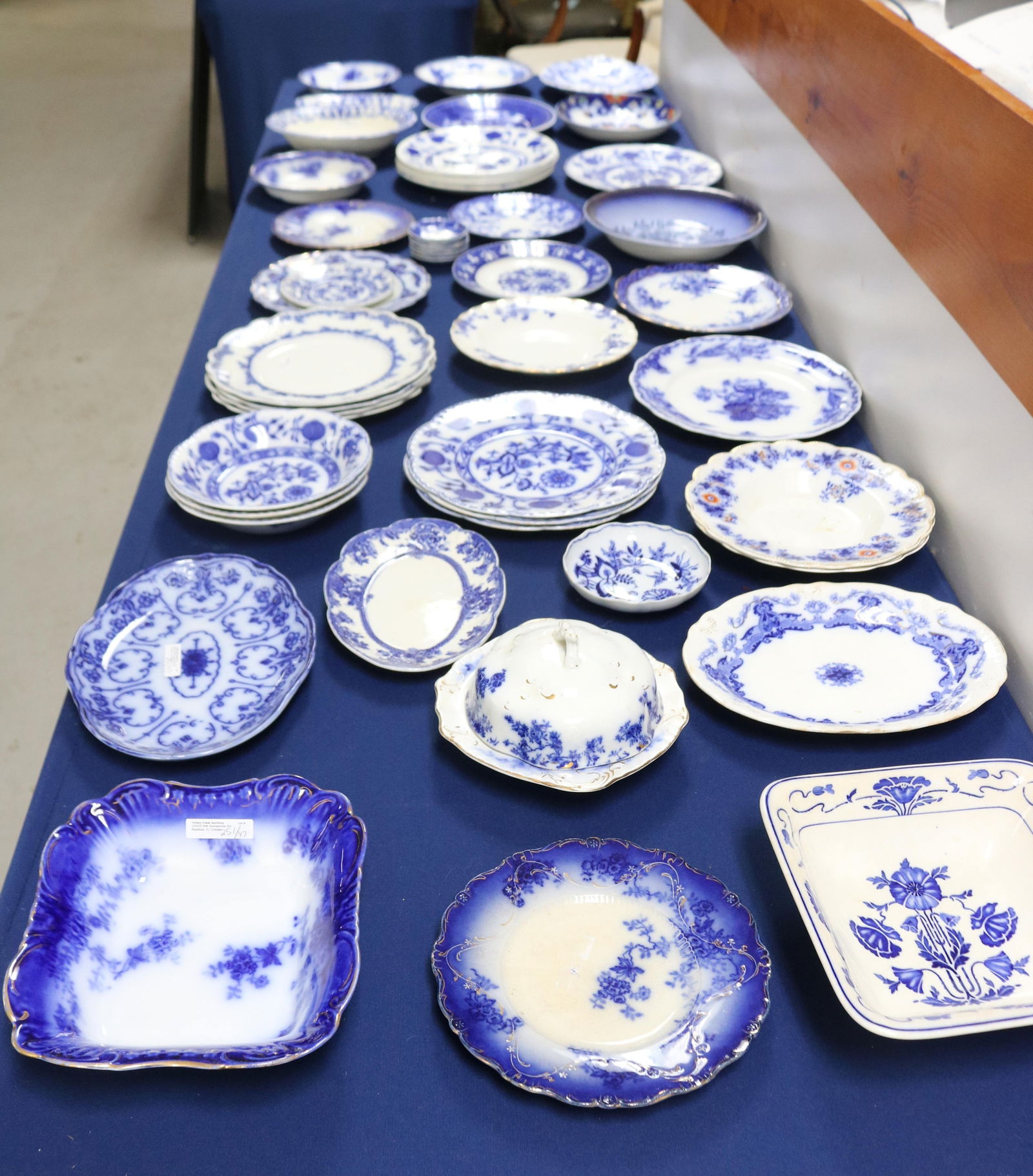 8' TABLE LOT FLO BLUE, PLATES, BOWLS, CUP PLATES, (1 of 5)