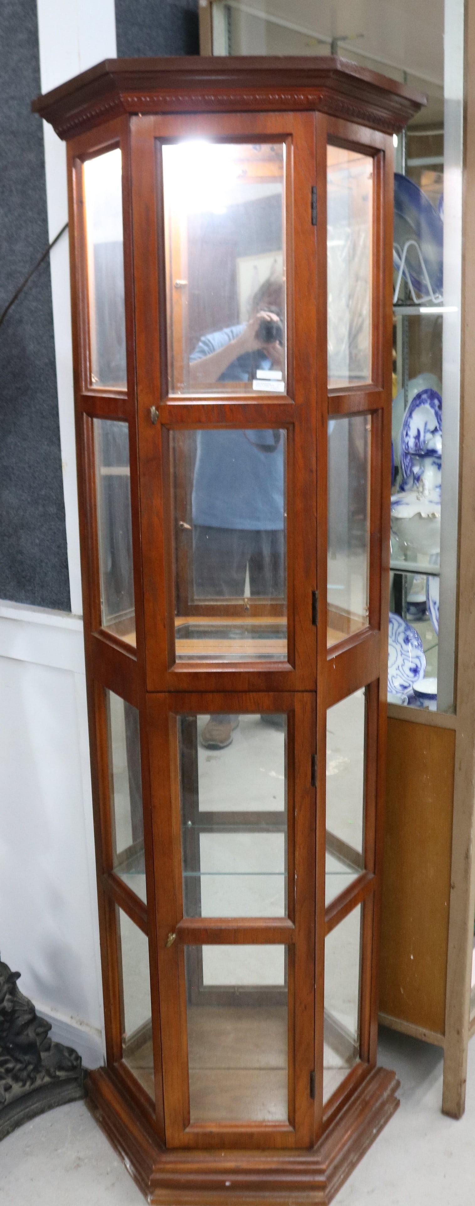 CONTEMPORARY WALNUT CURIO CABINET, LITE, GLASS (1 of 1)