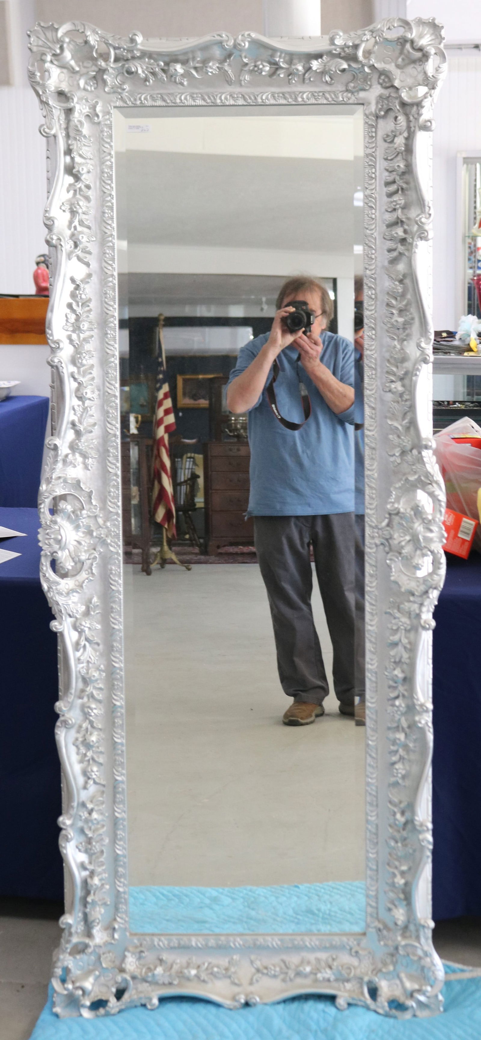 LARGE CONTEMPORARY VICTORIAN STYLE MIRROR, SILVER (1 of 2)