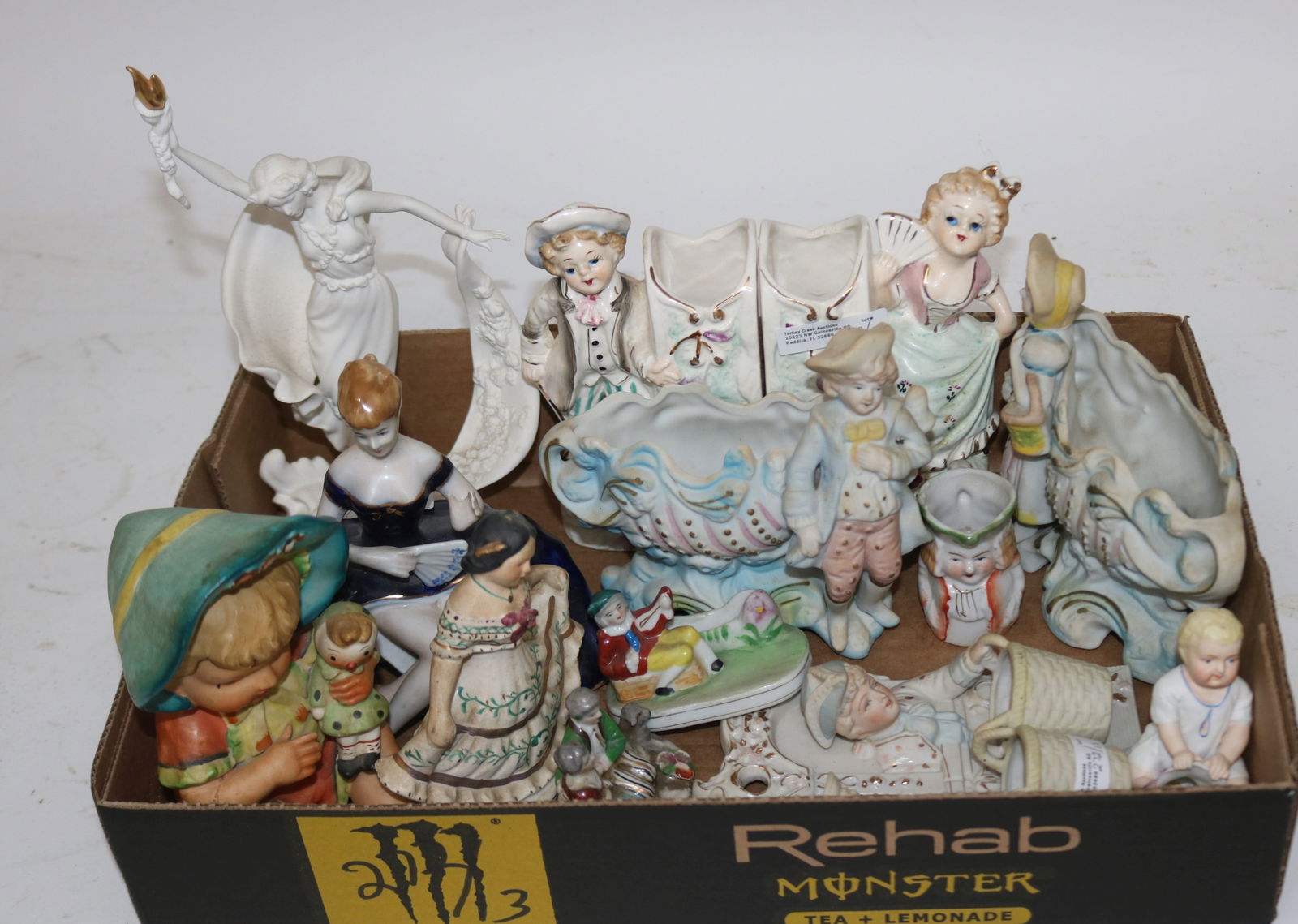 13 MISC. BISQUE & OTHER FIGURES INCLUDING DOUBLE: MATCH HOLDER, 2" - 10" H, GOOD CONDITION