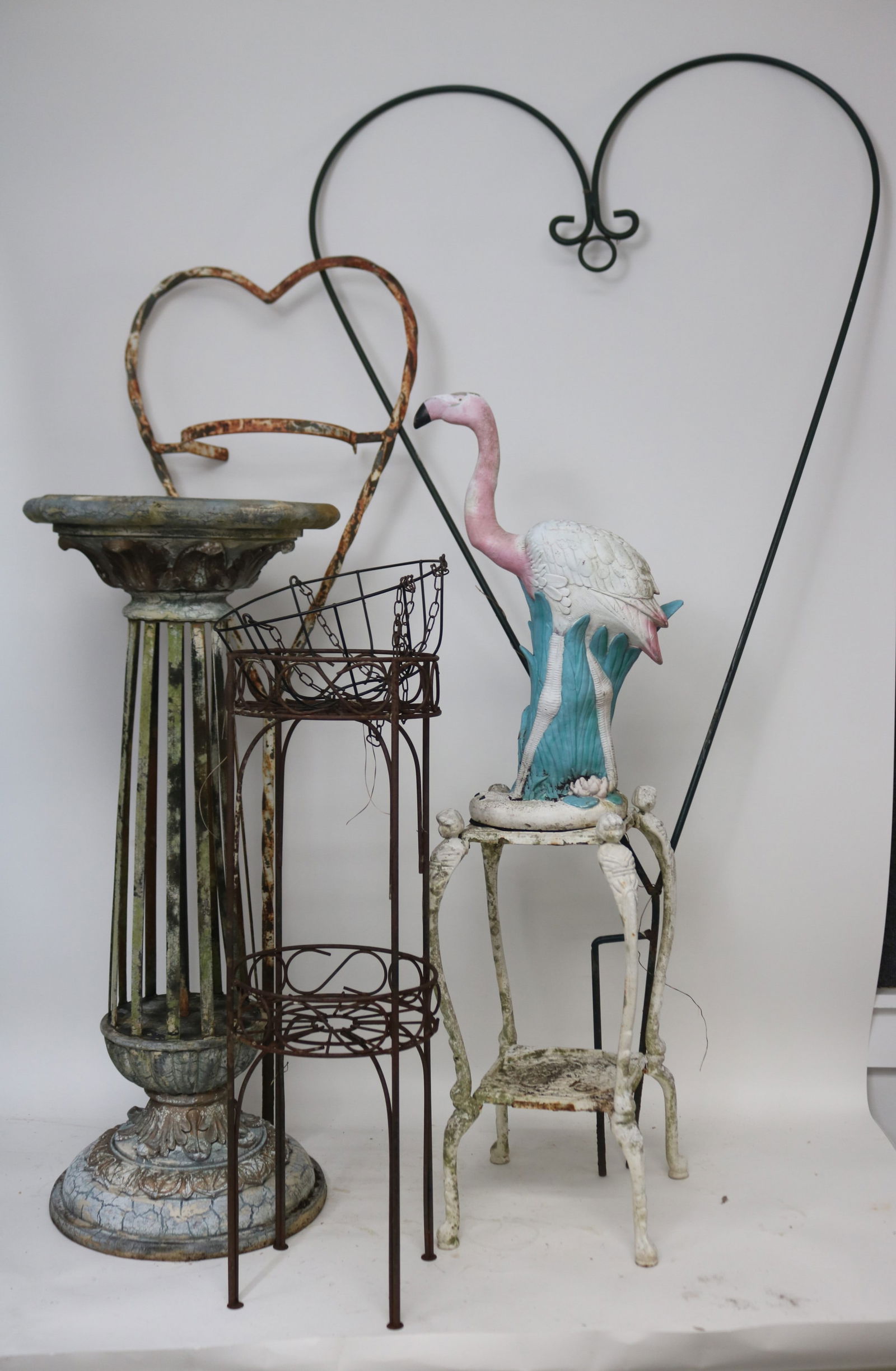 LOT OF 6 GARDEN ITEMS, 2 HEART SHAPED HOLDERS, (1 of 1)