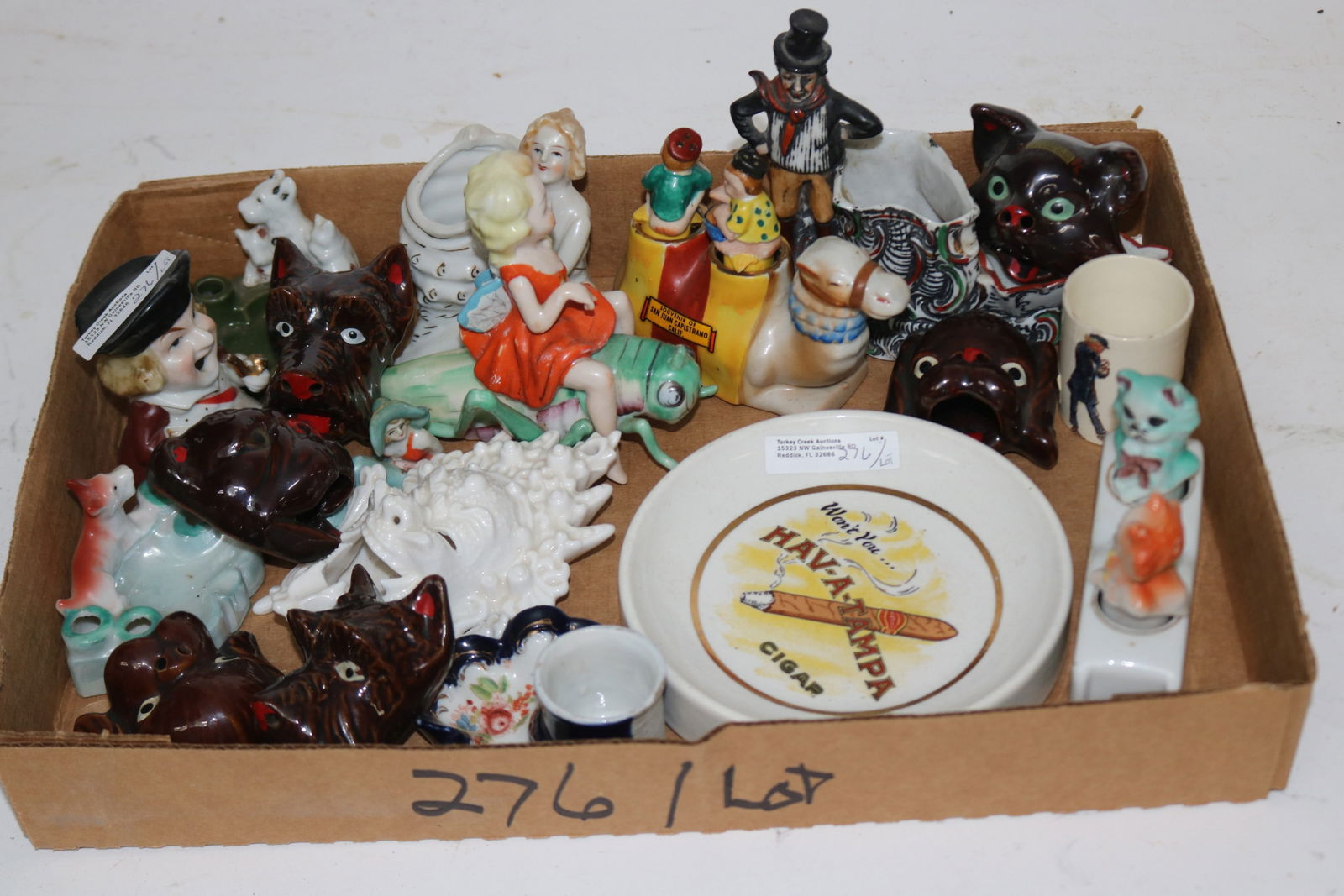 TRAY LOT OF MISC. PORCELAIN, ASH TRAYS, NODDERS, (1 of 1)