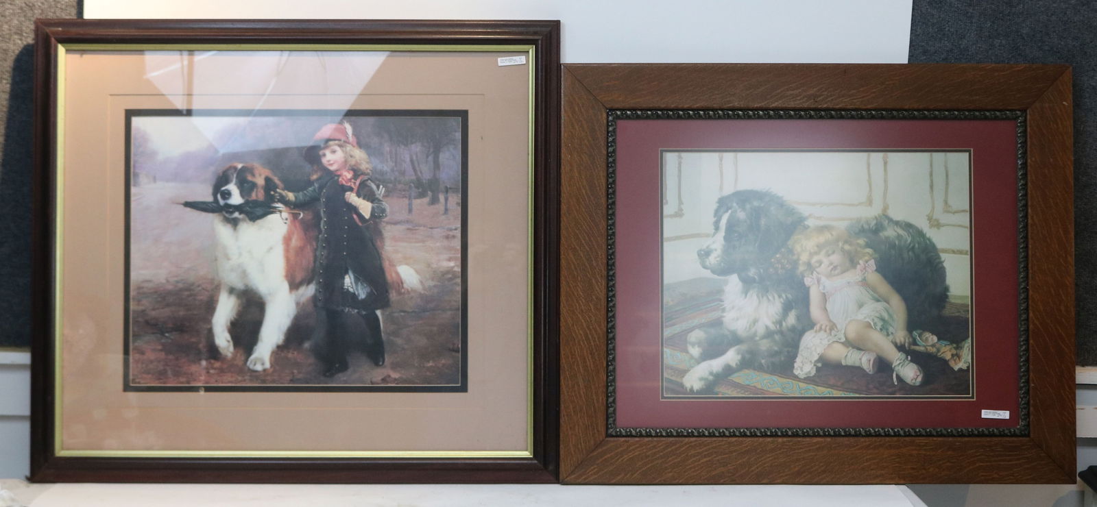 2 LARGE FRAMED PRINTS OF CHILDREN WITH DOGS, (1 of 3)