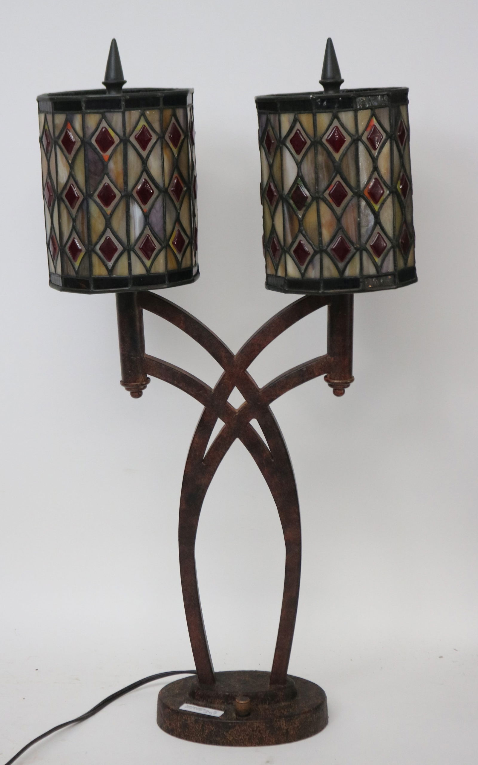 CONTEMPROARY 2 LIGHT TABLE LAMP WITH LEADED: SHADES