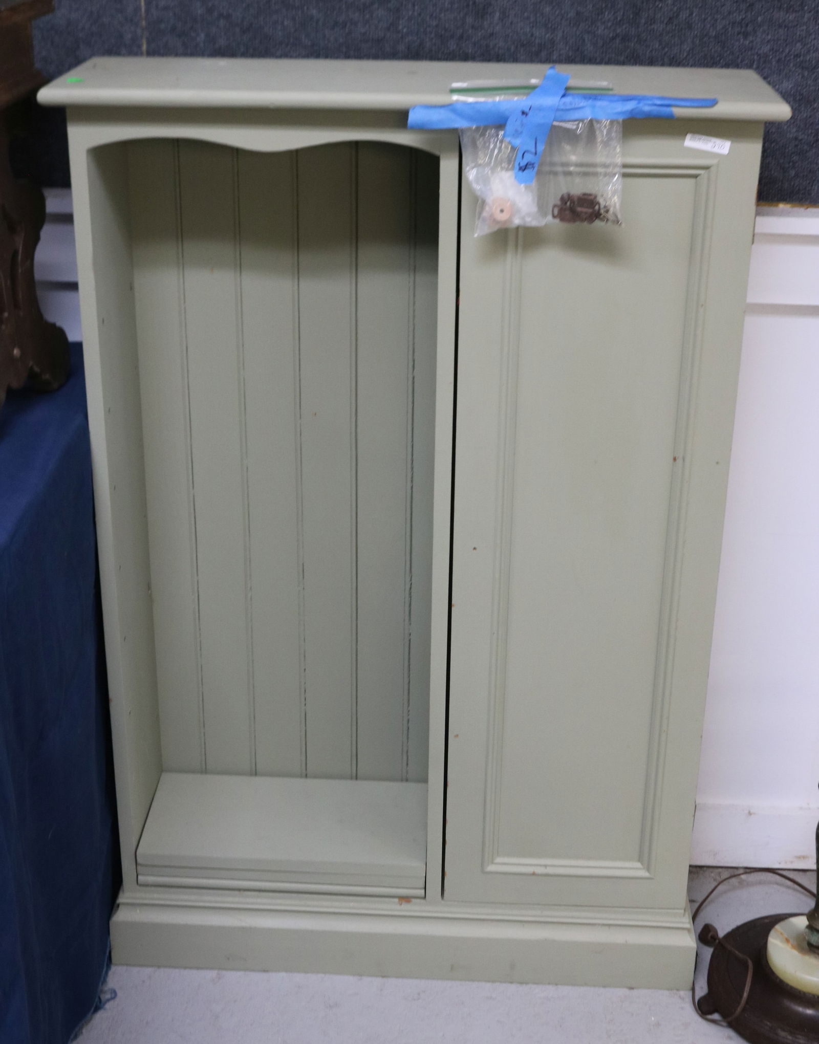 SMALL PINE PAINTED BOOKCASE WITH 1 DOOR, 43" H, (1 of 1)